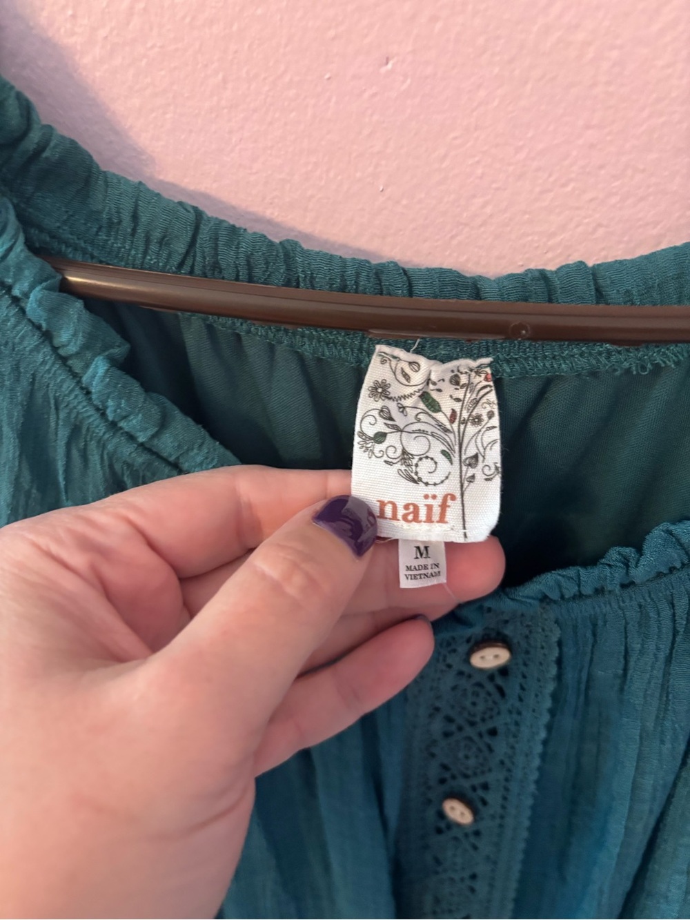NAIF Teal Button-Front Mini Dress - Picture 4 of 6